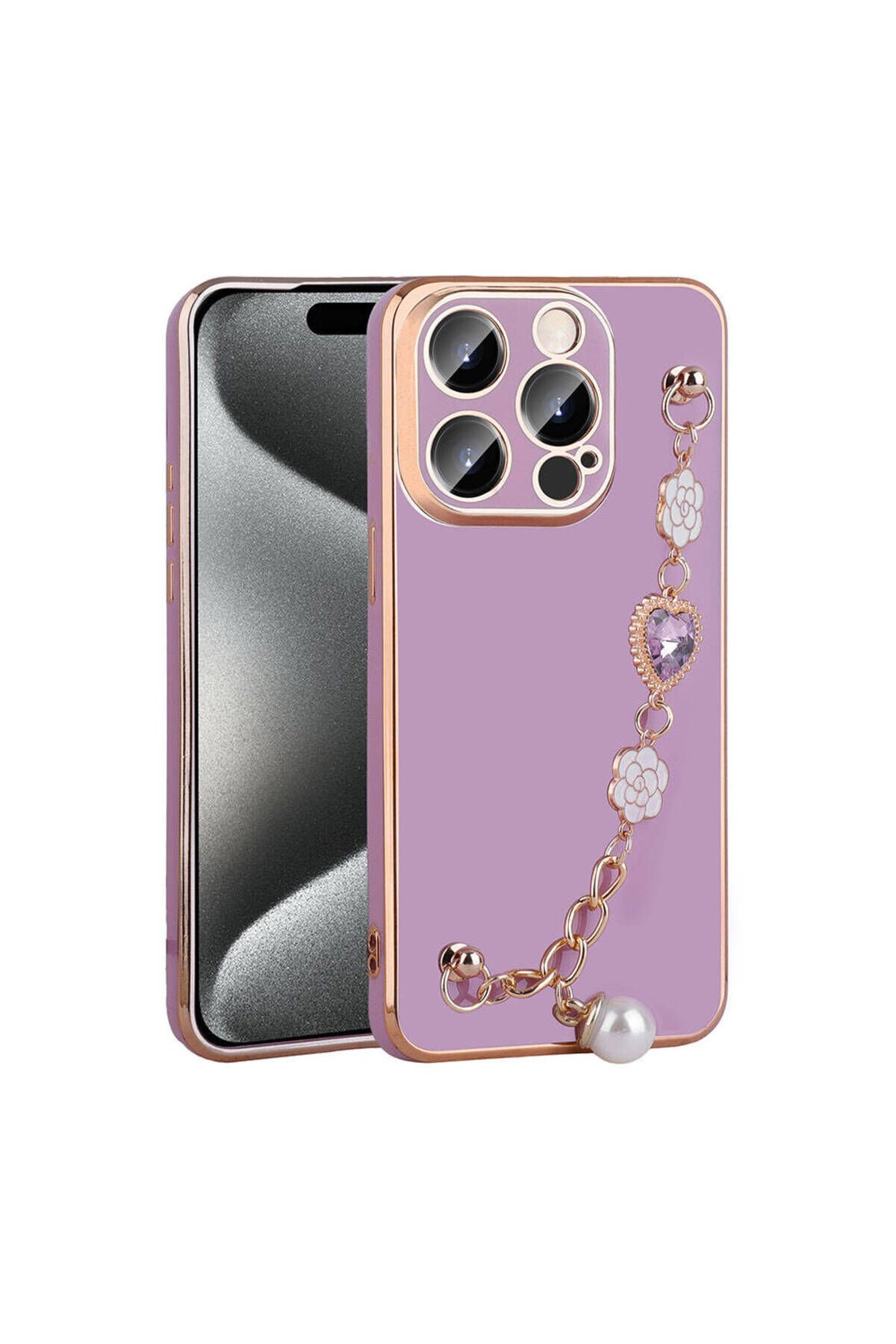 iPhone 15 Pro Max BSAY El Tutamaçlı Kamera Korumalı BSAY Taka Silikon Kılıf-Beyaz Mor