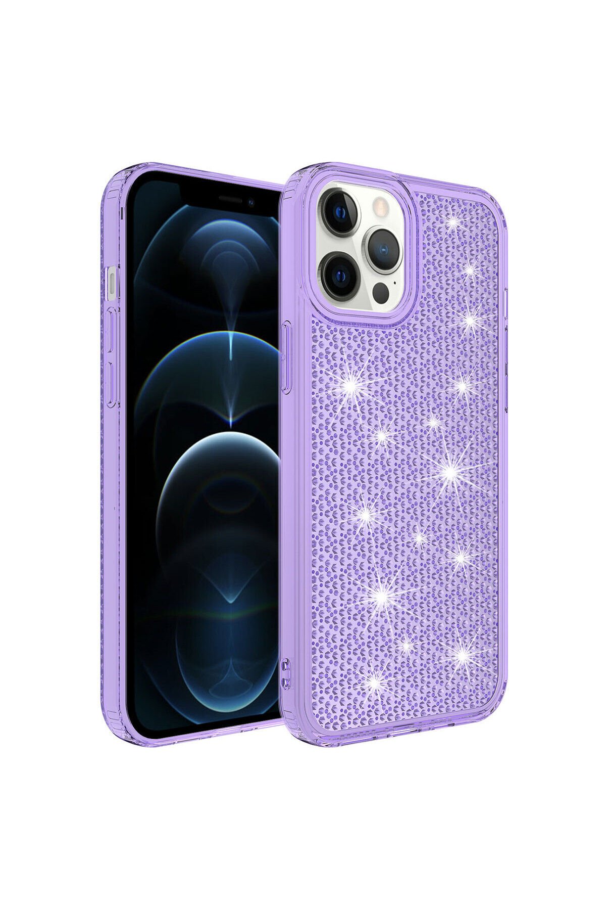 iPhone 12 Pro Max Uyumlu AiHTTgli Parlak Tasarımlı BSAY Snow Kılıf-Mor Mor