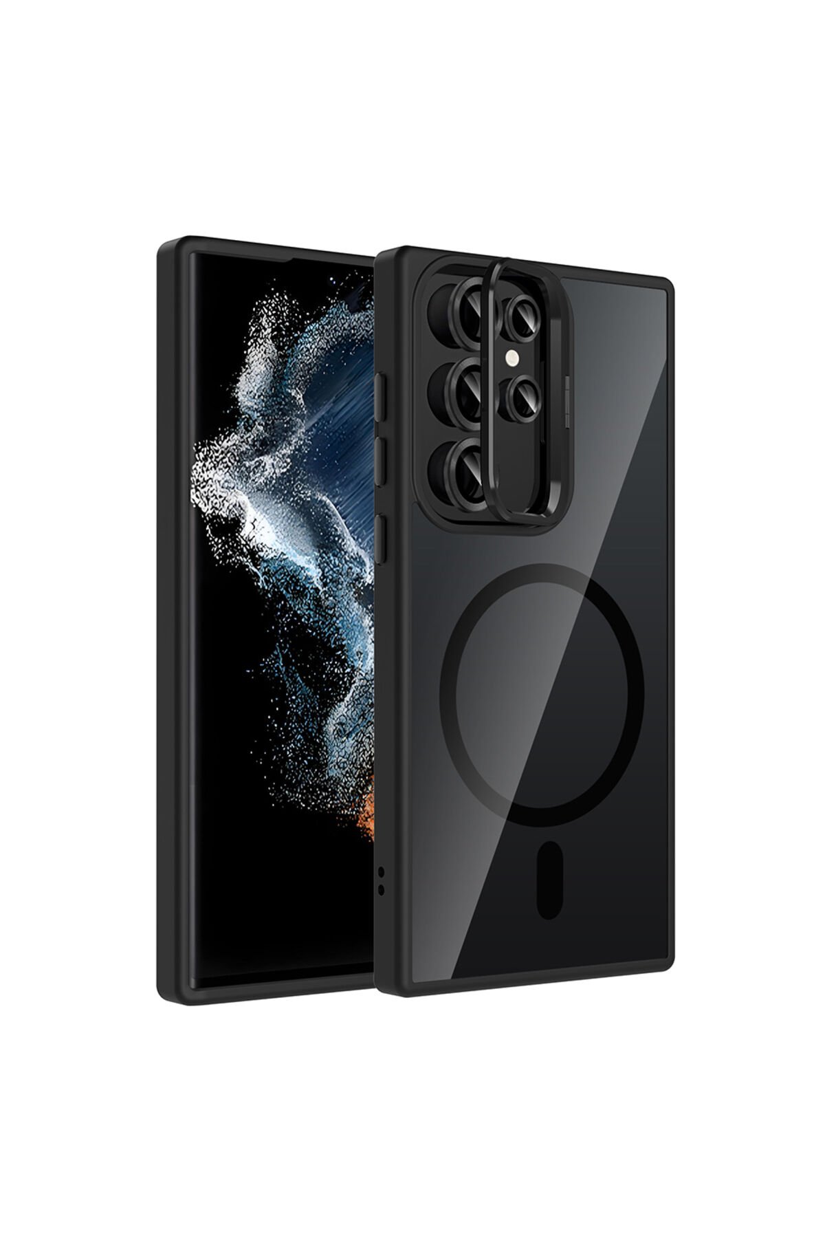 Galaxy S23 Ultra Kılıf Standlı ve Kamera Lens Hediyeli M-Safe Şarj Özellikli MSRA Etro Kapak - Derin Derin Mor