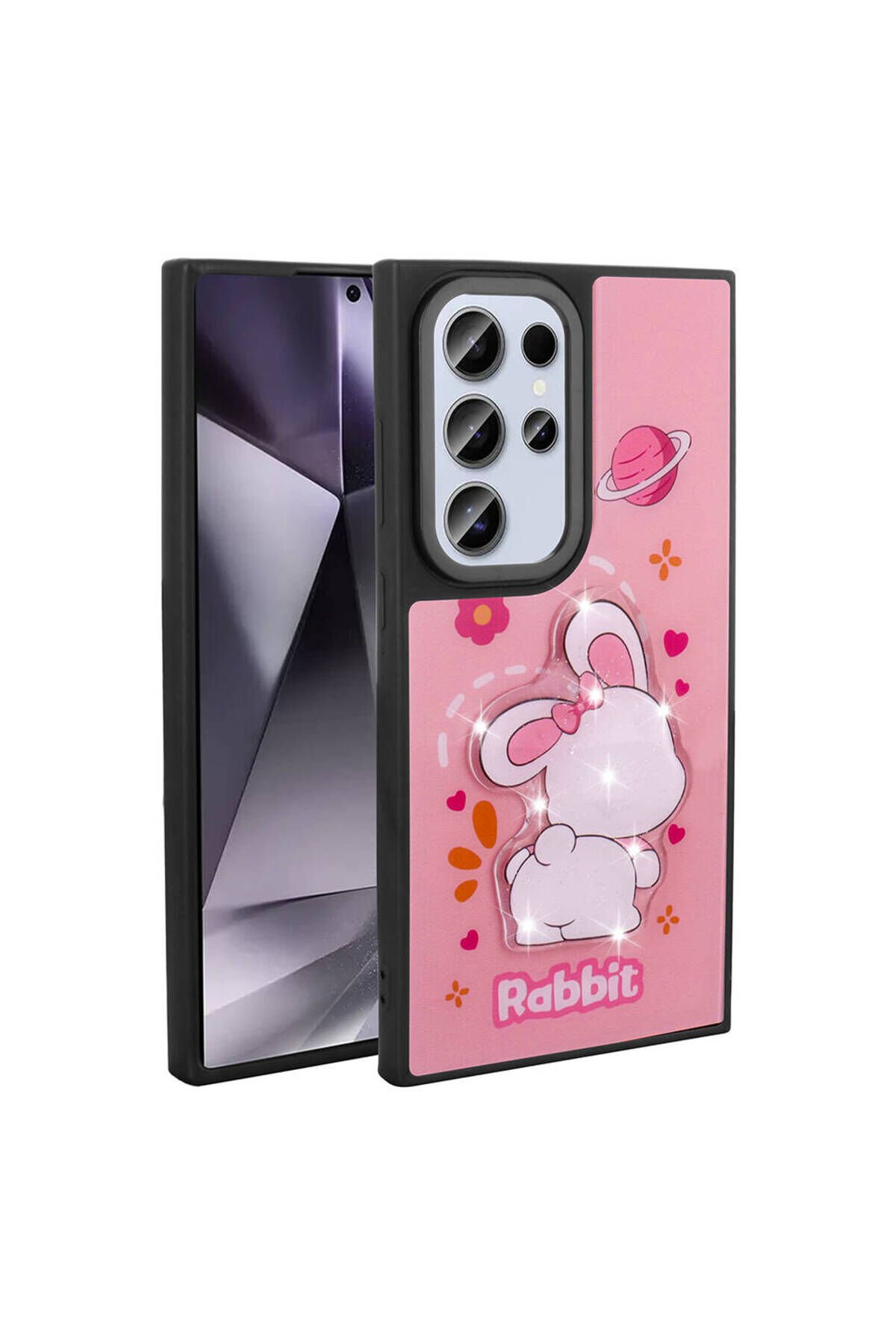 Galaxy S24 Ultra Kılıf Parlayan Kabartmalı İkonik Figürlü BSAY Amas Silikon Kapak - Pembe Pembe