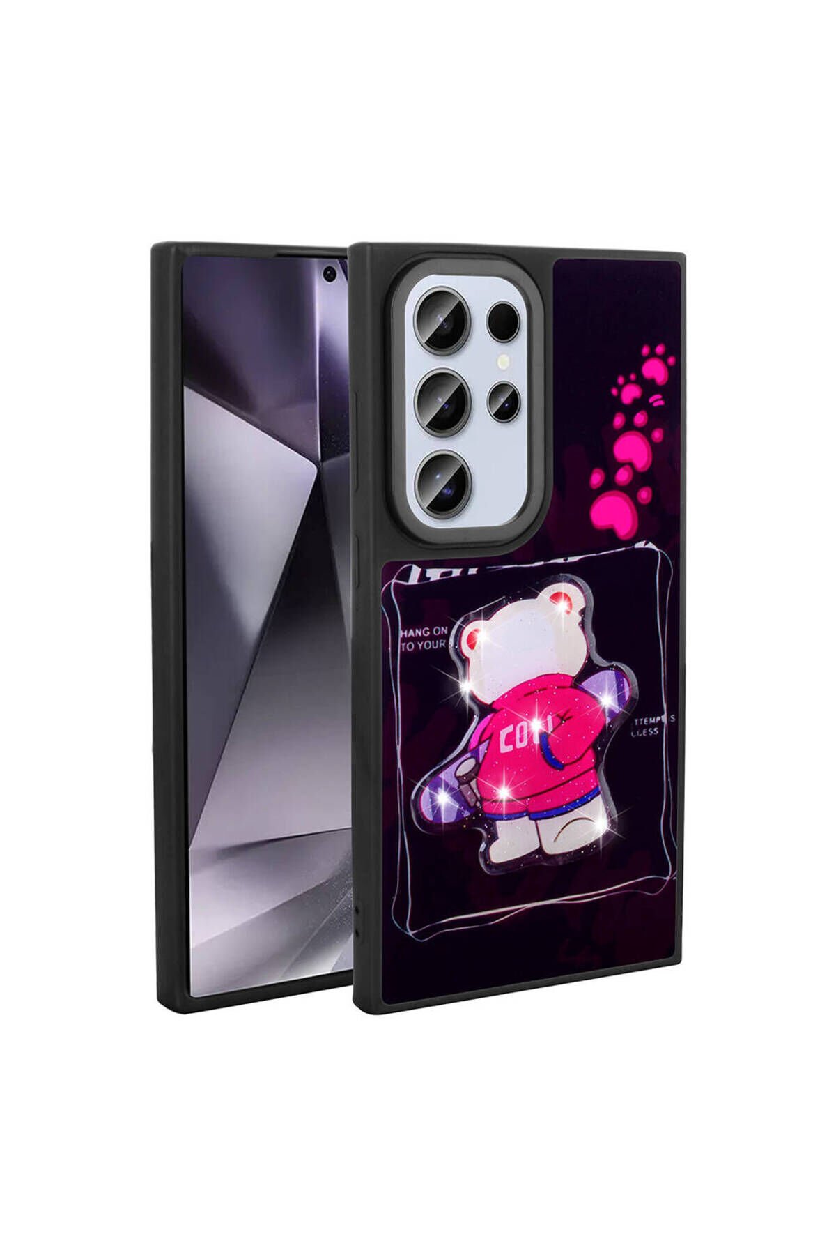 Galaxy S24 Ultra Kılıf Parlayan Kabartmalı İkonik Figürlü BSAY Amas Silikon Kapak - Pembe Pembe