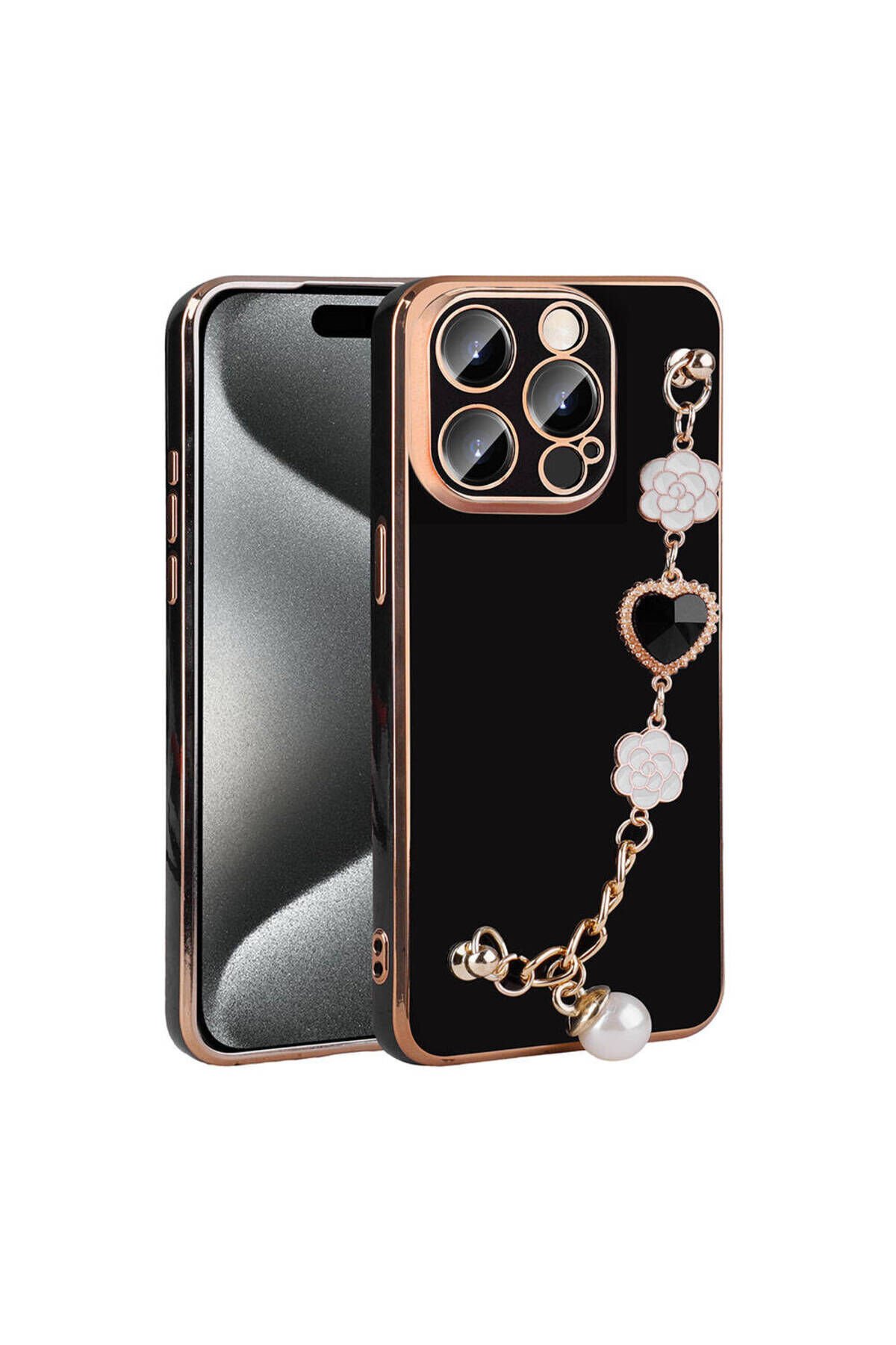 iPhone 15 Pro Max BSAY El Tutamaçlı Kamera Korumalı BSAY Taka Silikon Kılıf-Beyaz Siyah