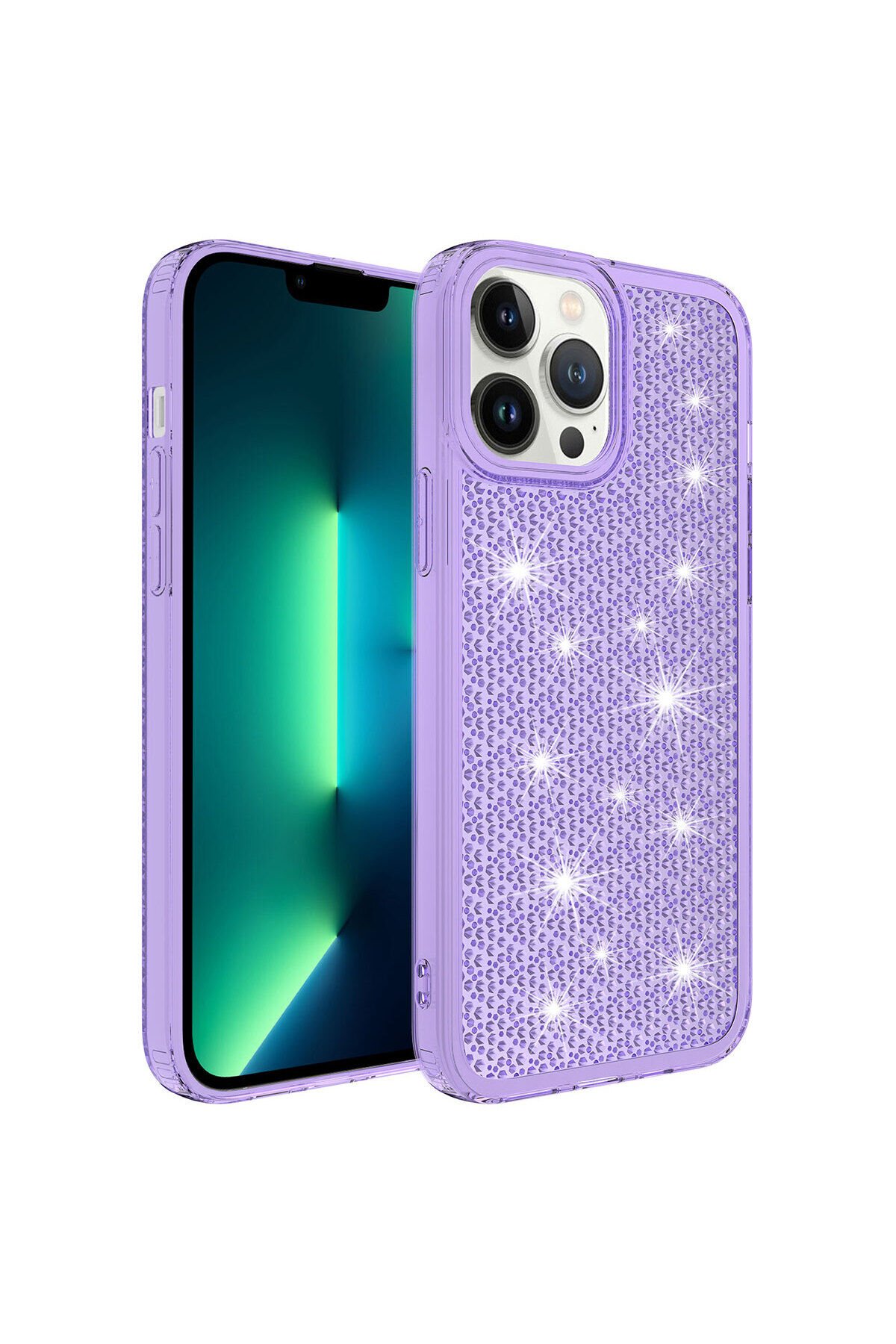 iPhone 13 Pro Uyumlu AiHTTgli Parlak Tasarımlı BSAY Snow Kılıf-Siyah Mor