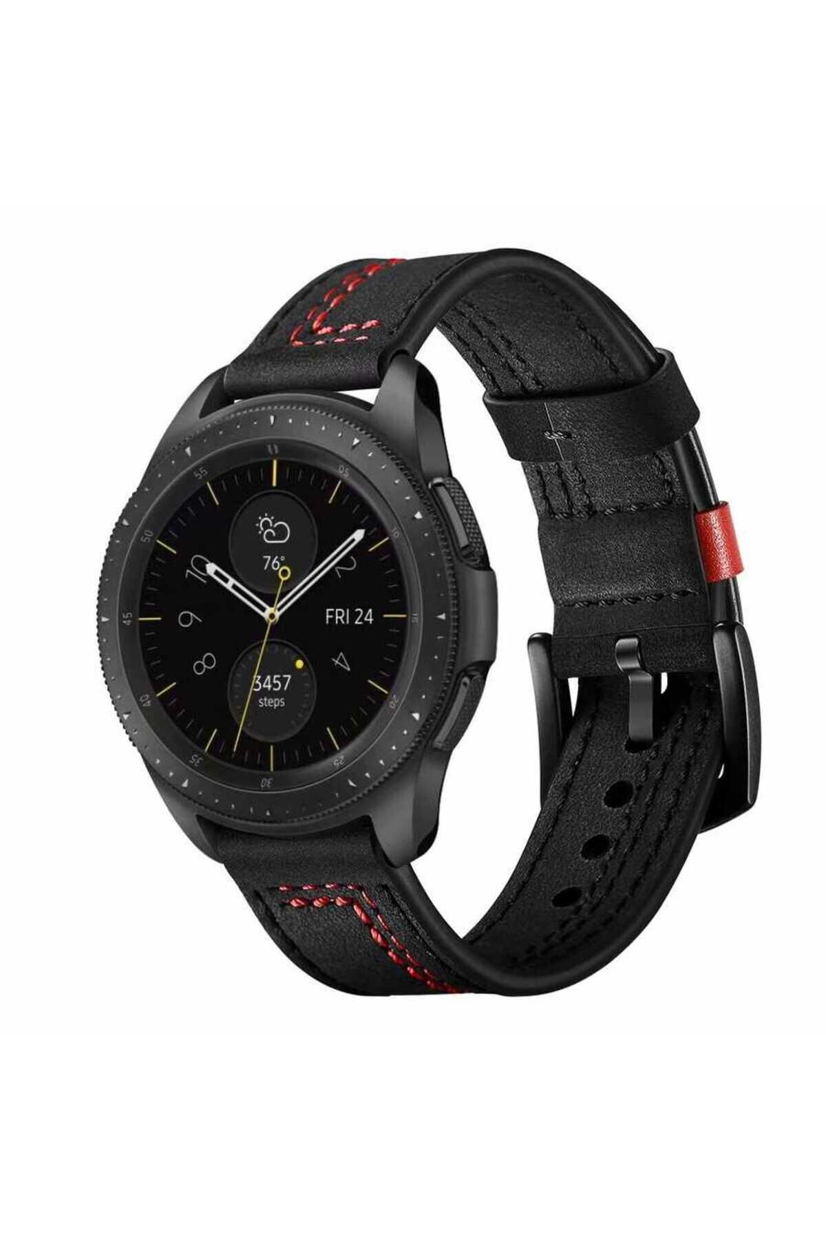 Galaxy Watch 46mm (22mm) Uyumlu KRD-19 Deri BSAY Kordon-Siyah