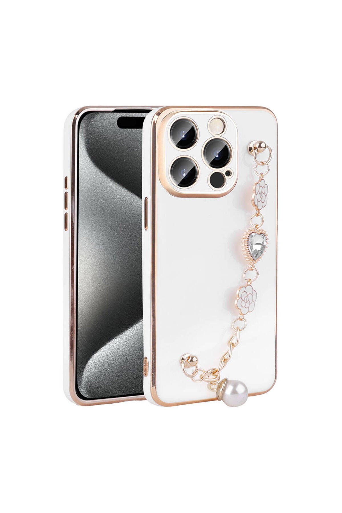 iPhone 15 Pro BSAY El Tutamaçlı Kamera Korumalı BSAY Taka Silikon Kılıf-Beyaz Beyaz