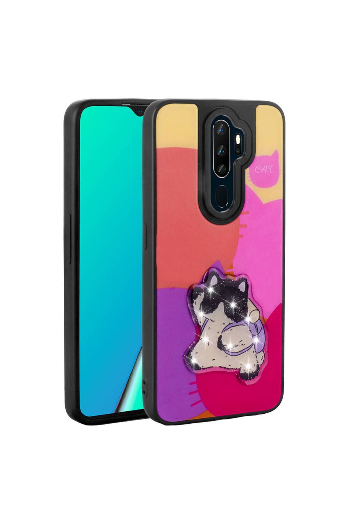 A9 2020 Kılıf Parlayan Kabartmalı İkonik Figürlü SBT Amas Silikon Kapak - Mor Mor