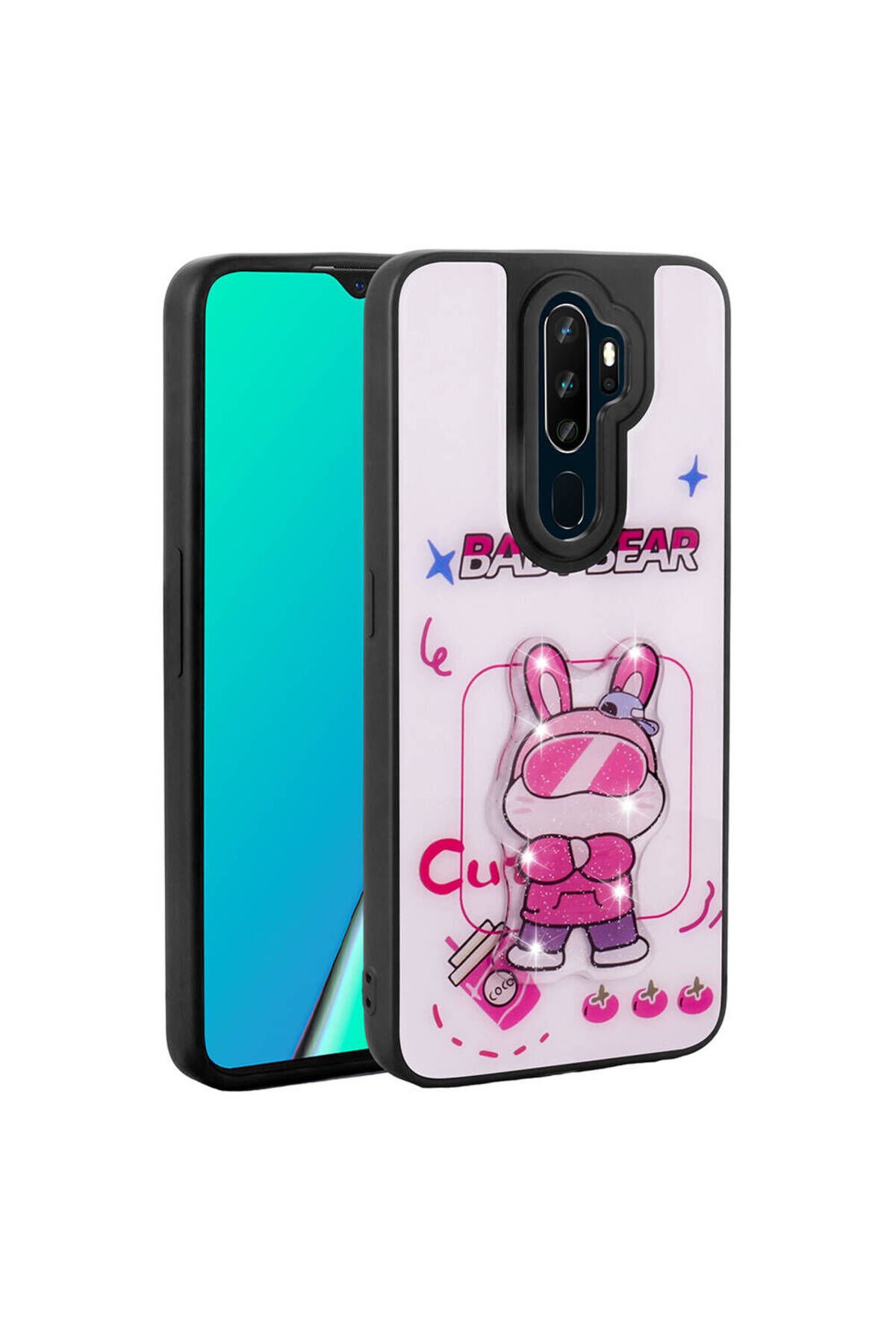 A9 2020 Kılıf Parlayan Kabartmalı İkonik Figürlü SBT Amas Silikon Kapak - Mor Mor