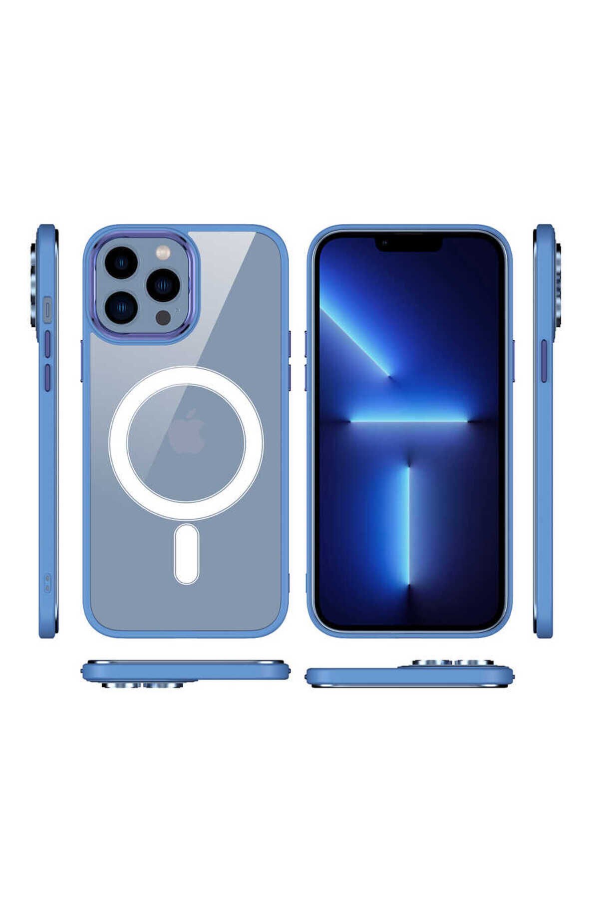 iPhone 13 Pro Uyumlu Wireless Şarj Özellikli SBT Krom Magsafe Silikon Kılıf-Lavendery Gray Lavendery Gray