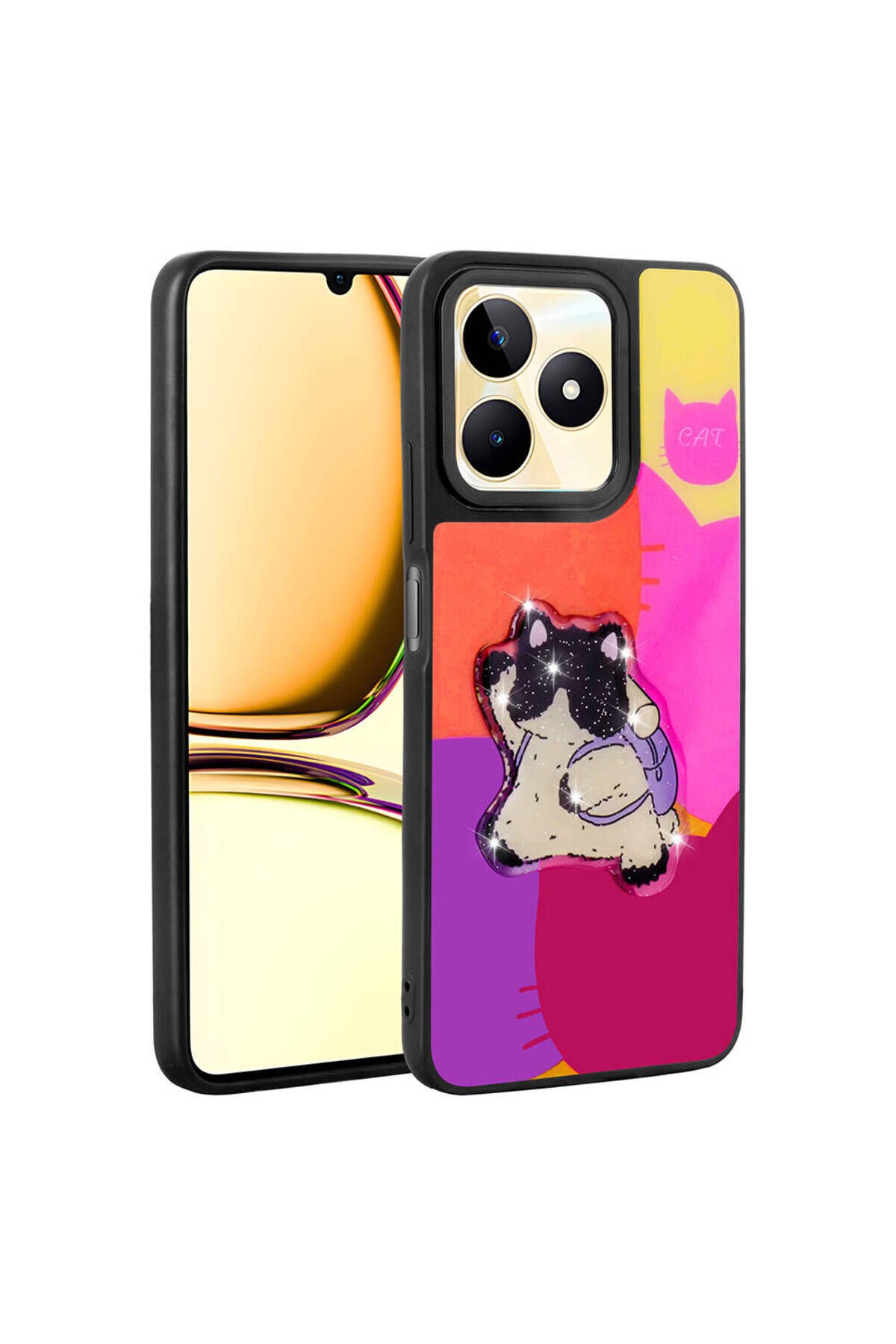 Realme C53 Kılıf Parlayan Kabartmalı İkonik Figürlü BSAY Amas Silikon Kapak - Siyah Mor