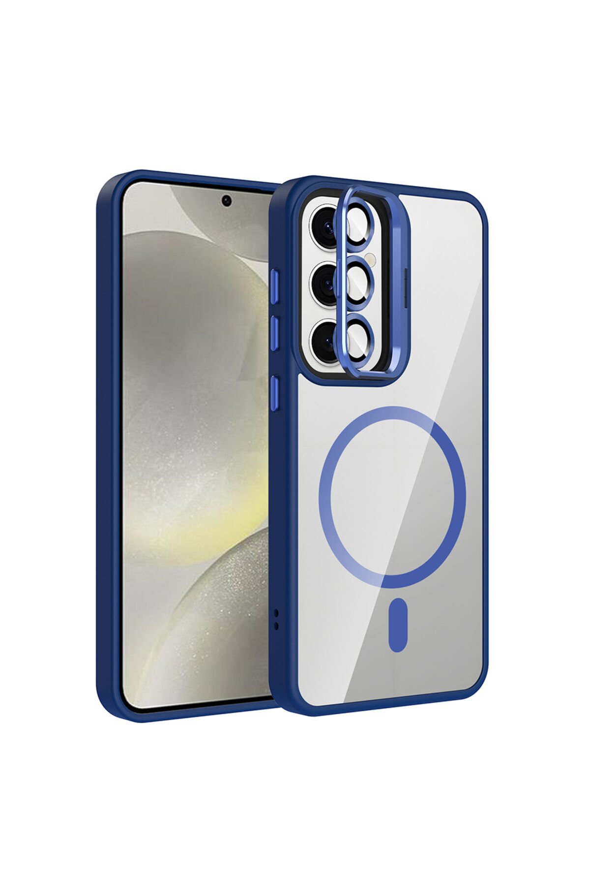 Galaxy S24 FE Kılıf Standlı ve Kamera Lens Hediyeli M-Safe Şarj Özellikli ATA Etro Kapak - Derin Mo Derin Mor