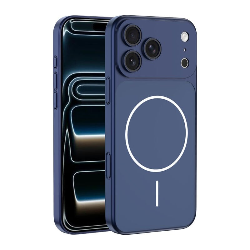 iPhone 16 Pro Max Kılıf Zore M-Safe Şarj Özellikli Kamera Korumalı Spark Kılıf Mavi