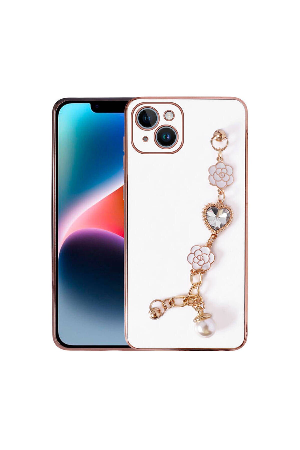 iPhone 15 Plus BSAY El Tutamaçlı Kamera Korumalı BSAY Taka Silikon Kılıf-Beyaz Beyaz