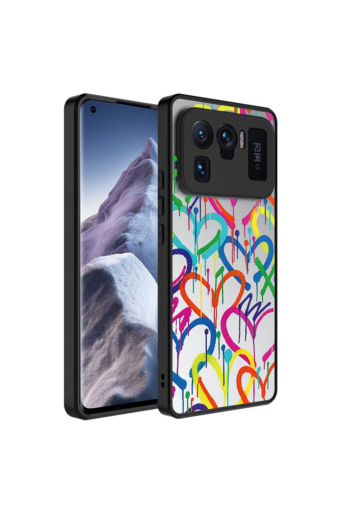 Mi 11 Ultra Kılıf Aynalı Desenli Kamera Korumalı Parlak BSAY Mirror Kapak - Pati Kalp