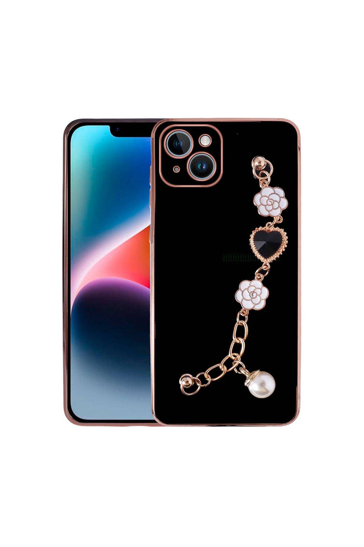 iPhone 15 Plus BSAY El Tutamaçlı Kamera Korumalı BSAY Taka Silikon Kılıf-Beyaz Siyah