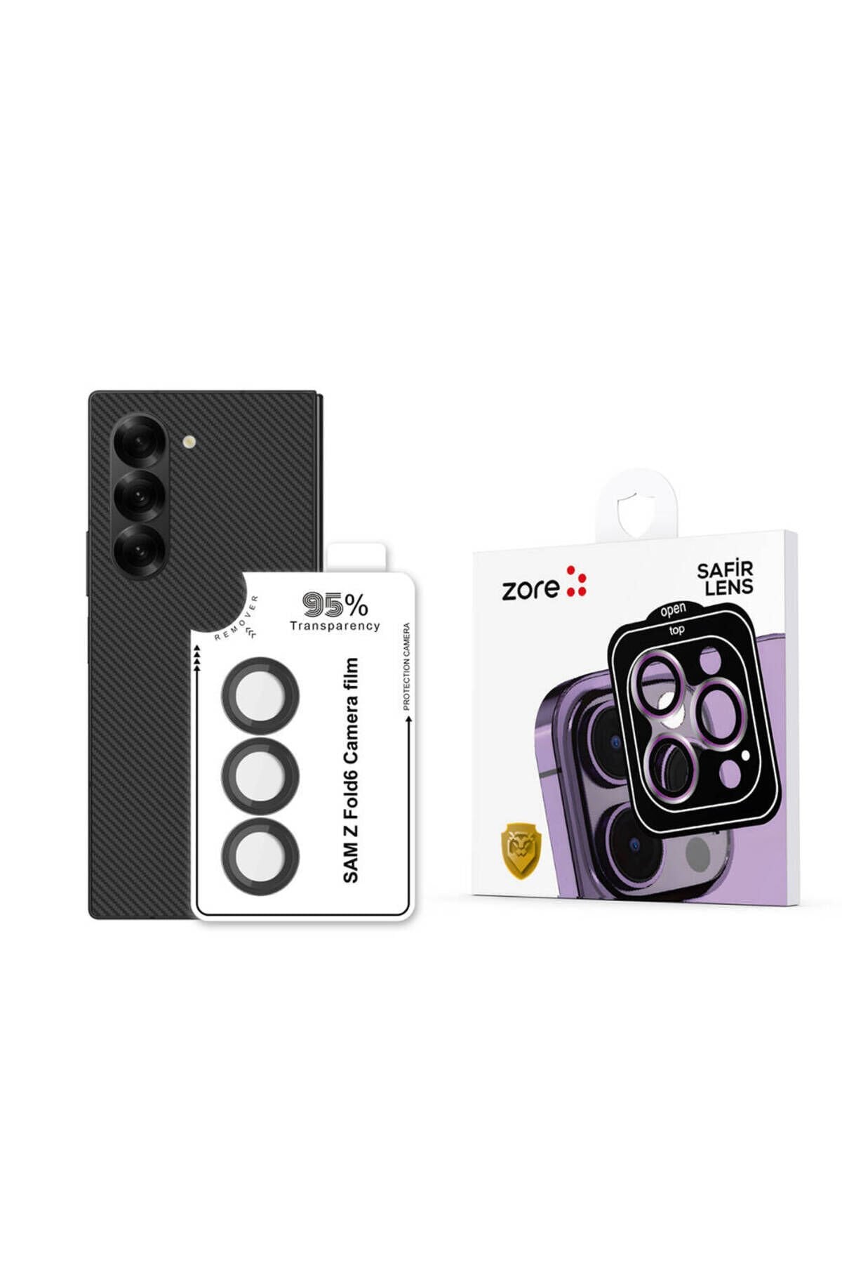 Galaxy Z Fold 6 BSAY CL-11 Safir Parmak İzi Bırakmayan Anti-Reflective Kamera Lens Koruyucu-Gümüş Siyah