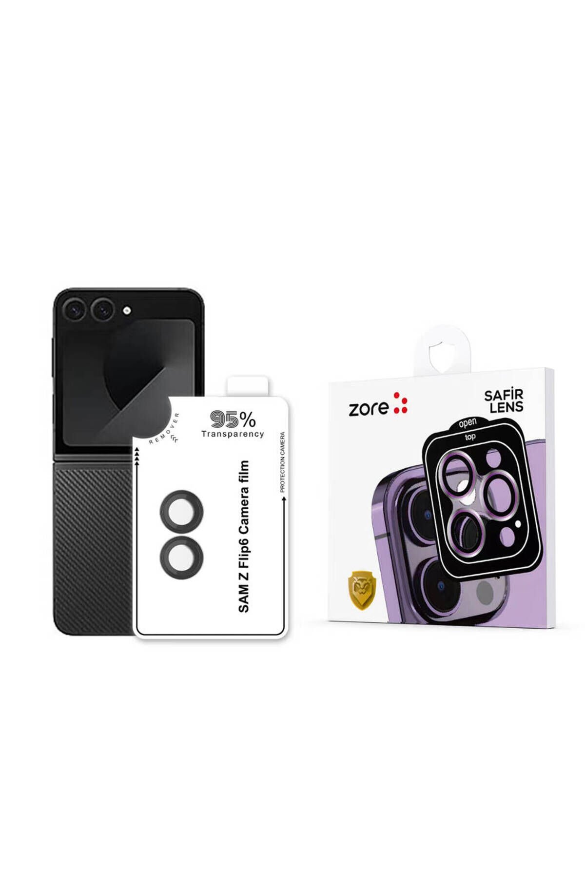 Galaxy Z Flip 6 BSAY CL-11 Safir Parmak İzi Bırakmayan Anti-Reflective Kamera Lens Koruyucu-Siyah Siyah