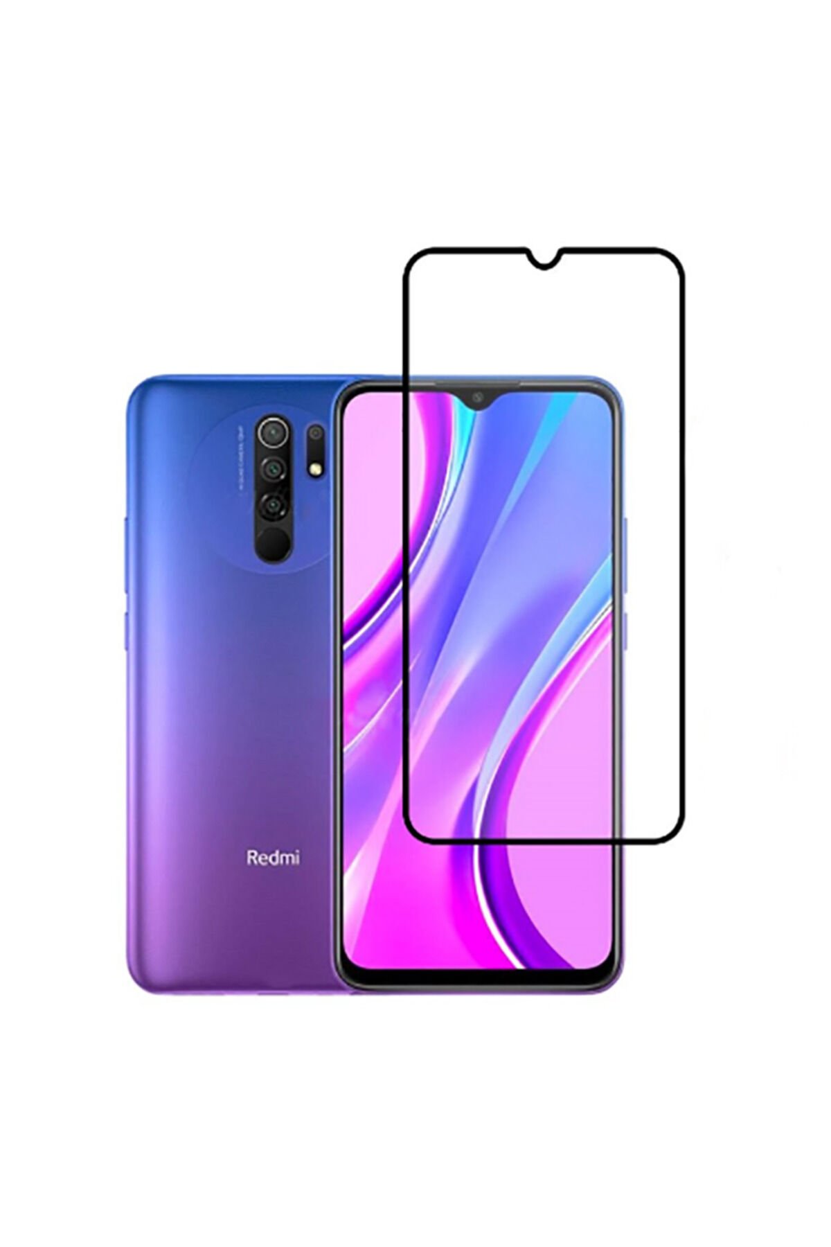 Redmi 9 Zore Kenarları Kırılmaya Dayanıklı Cam Ekran Koruyucu - Siyah