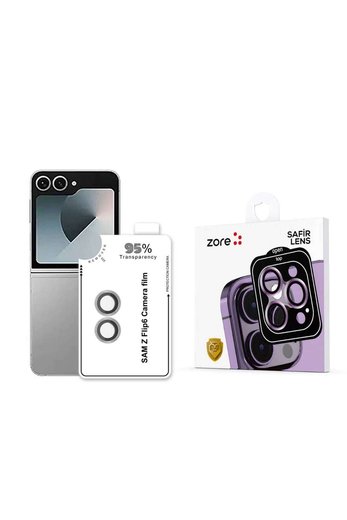 Galaxy Z Flip 6 BSAY CL-11 Safir Parmak İzi Bırakmayan Anti-Reflective Kamera Lens Koruyucu-Siyah Gümüş