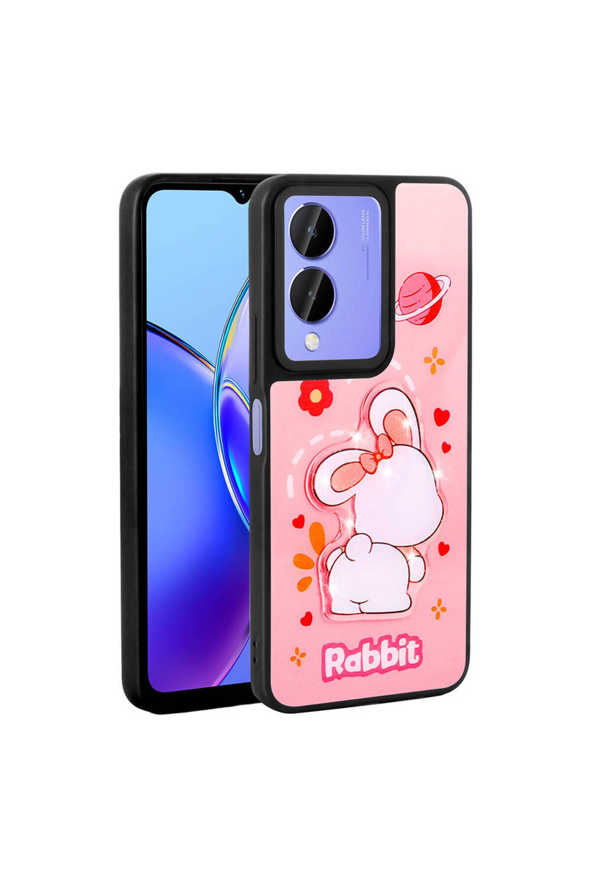 Vivo Y17S Kılıf Parlayan Kabartmalı İkonik Figürlü BSAY Amas Silikon Kapak - Pembe Pembe