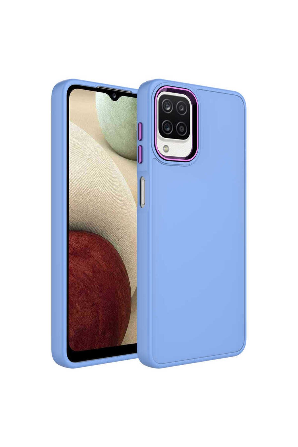 Galaxy M22 Kılıf Metal Çerçeve ve Buton Tasarımlı Silikon EFR Luna Kapak - Lila Lila
