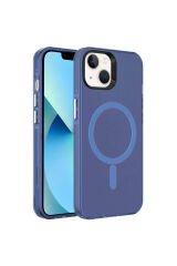 iPhone 15 Plus Uyumlu BSAY Magsafe Şarj Özellikli Buzlu Transparan C-Pro Sert Kılıf-Lacivert