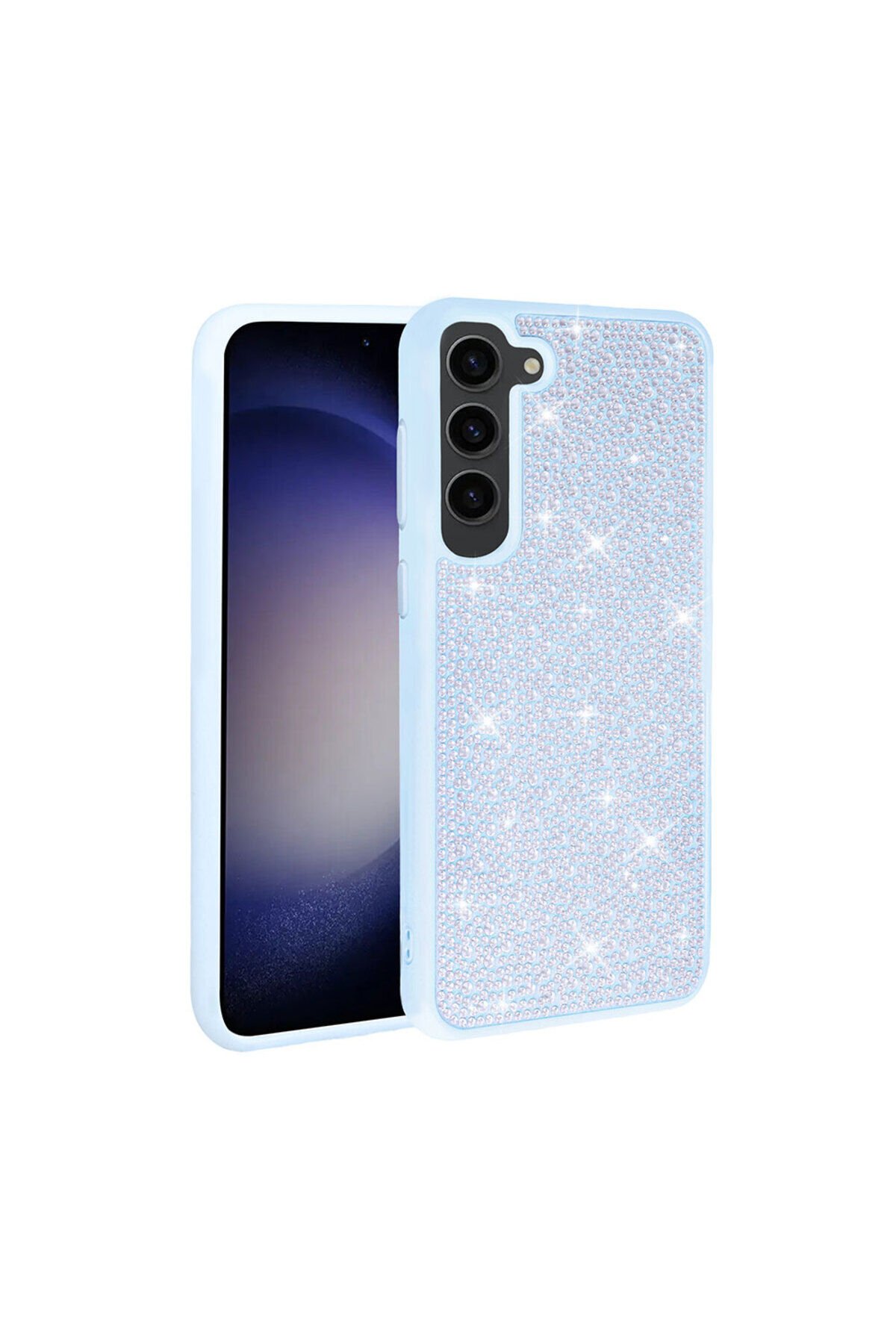 Galaxy S23 Uyumlu Parlak Taşlı Tasarım SBT Ston Kılıf-Lila Mavi Açık
