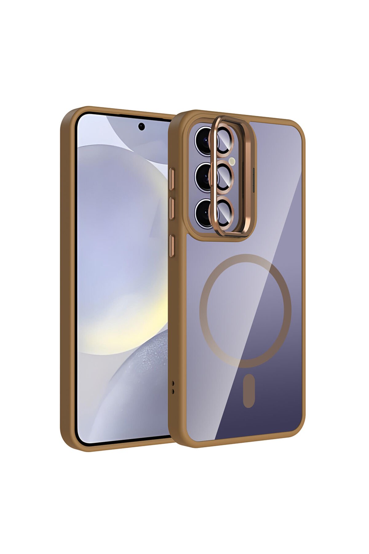 Galaxy S24 Plus Kılıf Standlı ve Kamera Lens Hediyeli M-Safe Şarj Özellikli EFR Etro Kapak - Desert Desert Titanyum