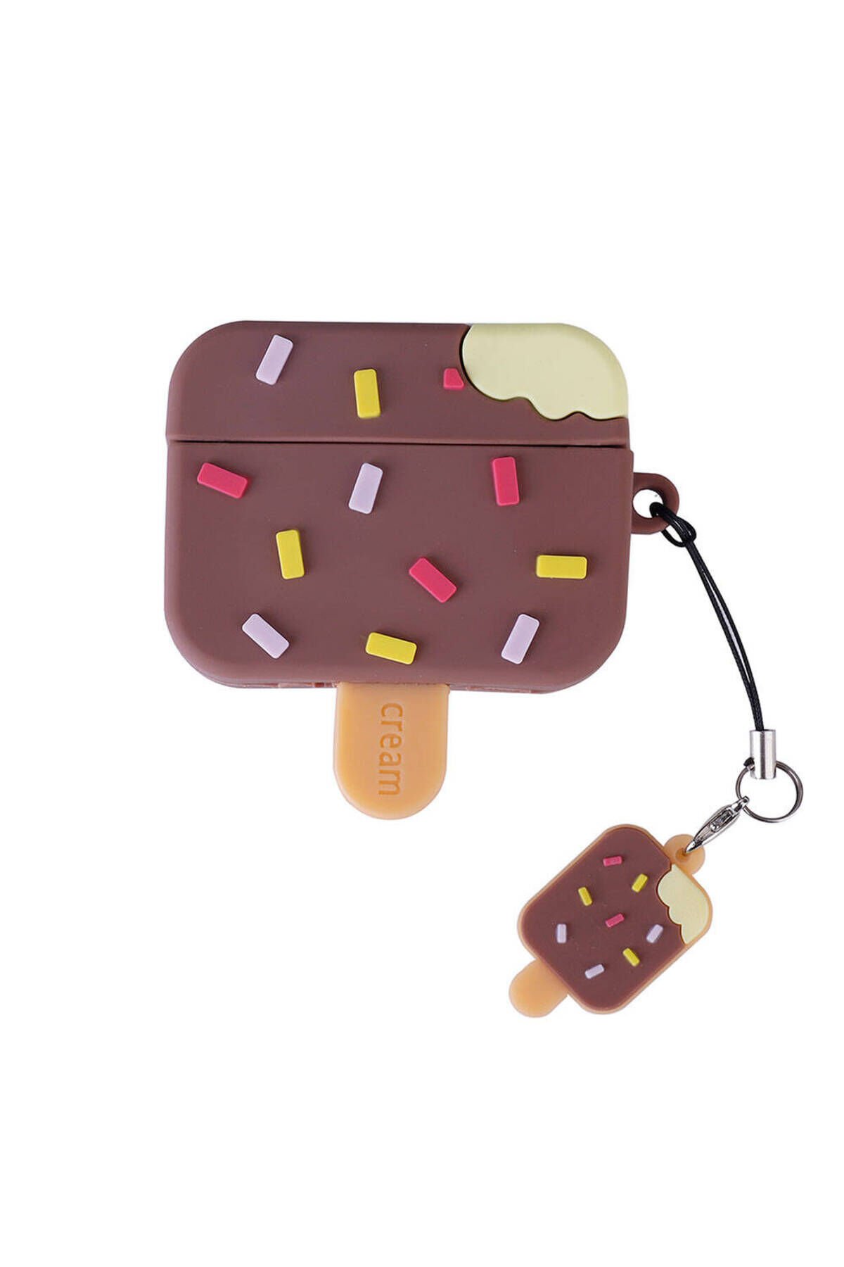 Air-Pods Pro 2 BSAY TPU Kabartma Figürlü İpli Airbag 37 Silikon Kılıf-NO34 Kahverengi