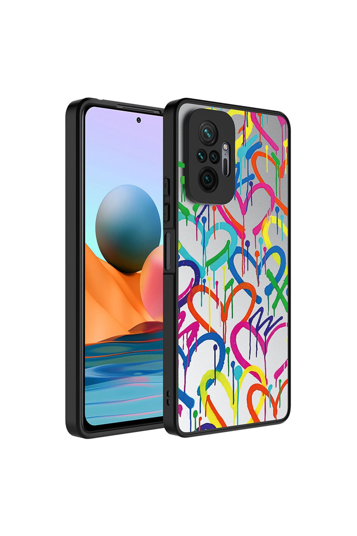Redmi Note 10 Pro Kılıf Aynalı Desenli Kamera Korumalı Parlak BSAY Mirror Kapak - Seyahat Kalp
