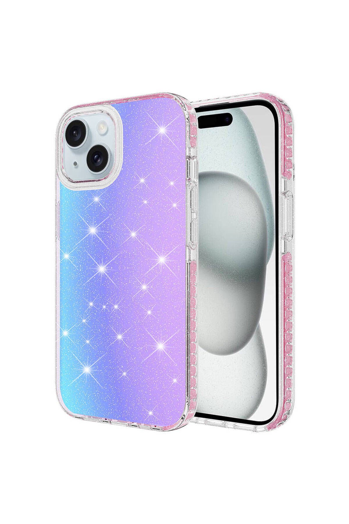 iPhone 15 Uyumlu Parlak Renk Geçişli BSAY Velle Kılıf-Pembe