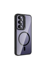 Galaxy S24 Plus Kılıf Standlı ve Kamera Lens Hediyeli M-Safe Şarj Özellikli ZPRB Etro Kapak - Derin Derin Mor