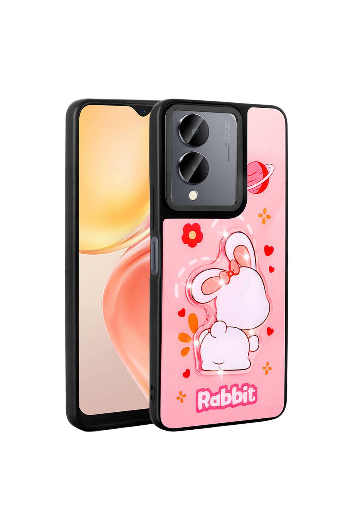 Vivo Y36 5G Kılıf Parlayan Kabartmalı İkonik Figürlü BSAY Amas Silikon Kapak - Pembe Pembe