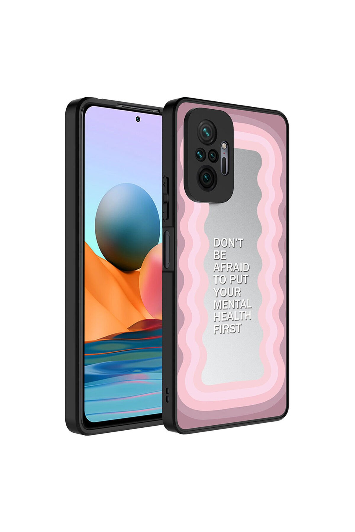 Redmi Note 10 Pro Kılıf Aynalı Desenli Kamera Korumalı Parlak BSAY Mirror Kapak - Seyahat Yazı