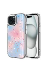 iPhone 13 Uyumlu Simli Desenli Parlak BSAY Task Kılıf-Mavi