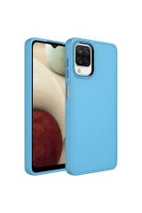 Galaxy M32 Kılıf Metal Çerçeve ve Buton Tasarımlı Silikon GZST Luna Kapak - Sierra Mavi Sierra Mavi