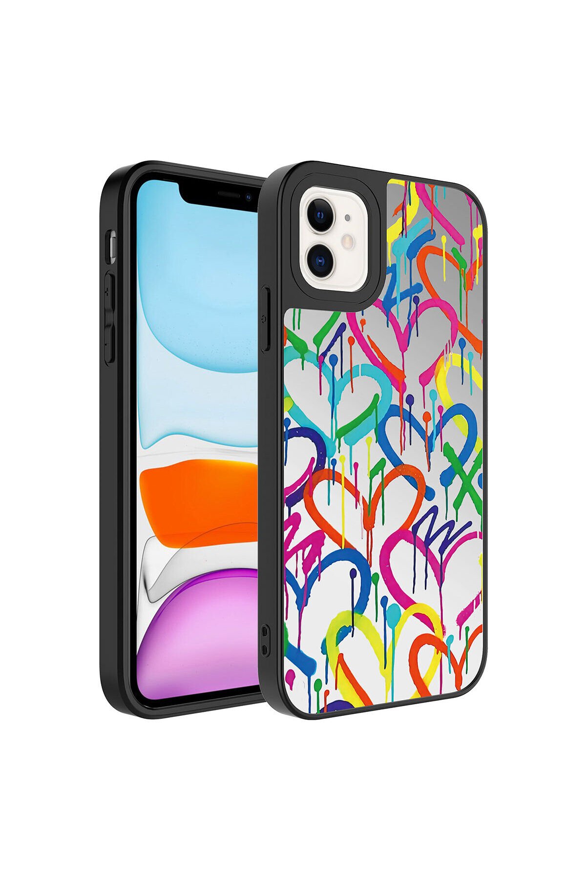 iPhone 11 Uyumlu Aynalı Desenli Kamera Korumalı Parlak BSAY Mirror Kılıf-Süper Anne Kalp