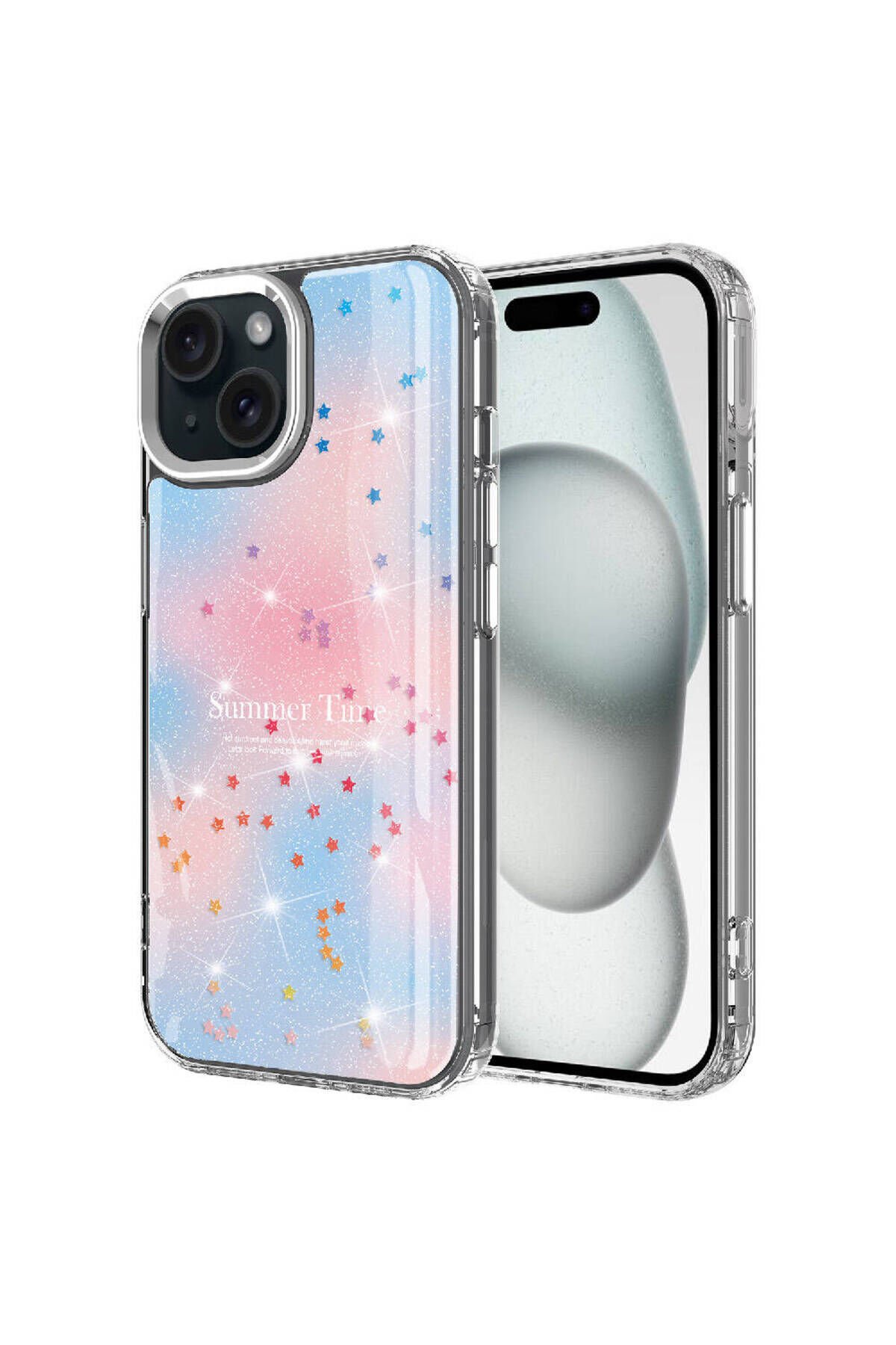 iPhone 14 Uyumlu Simli Desenli Parlak BSAY Task Kılıf-Mavi