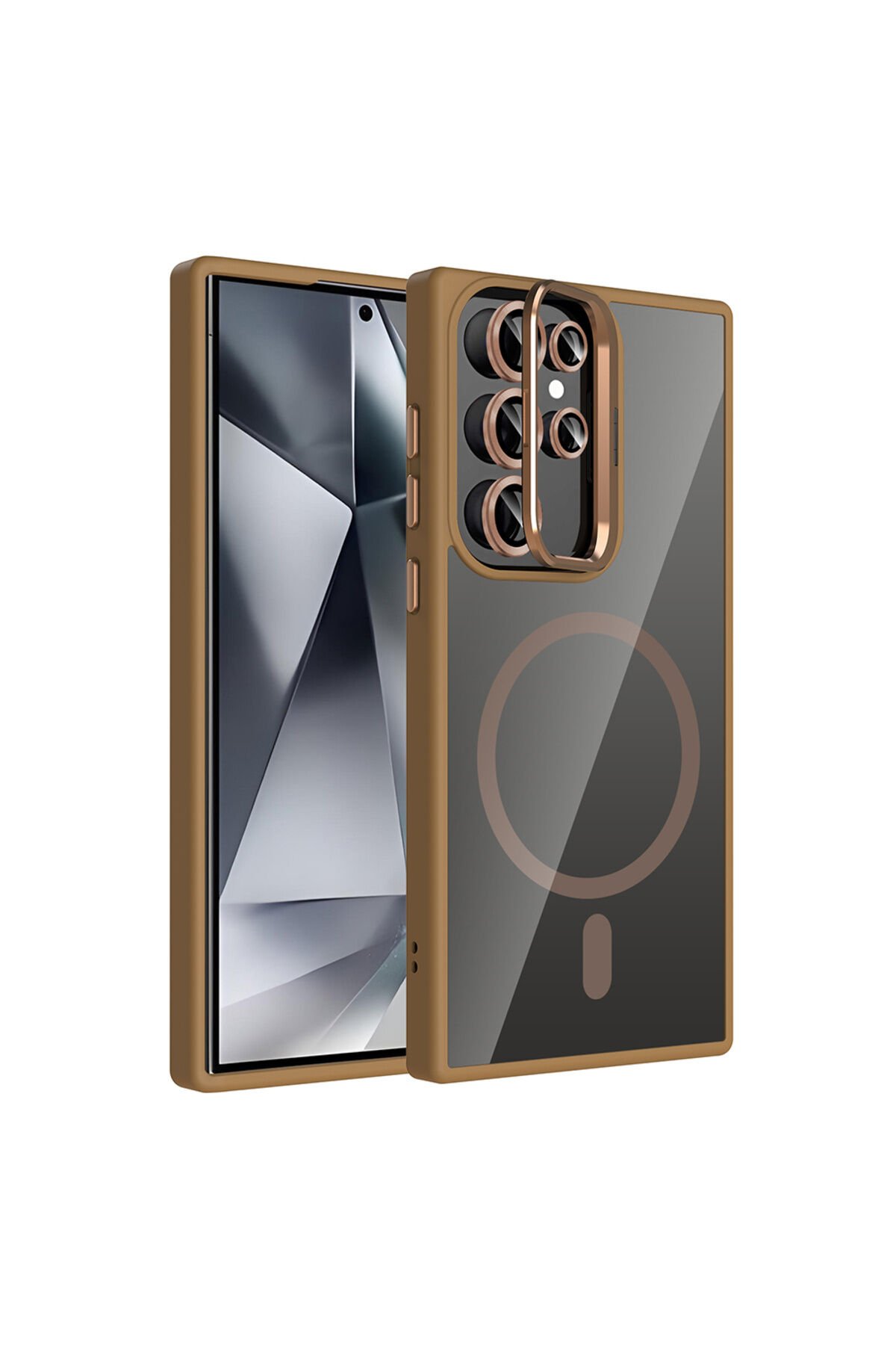 Galaxy S24 Ultra Kılıf Standlı ve Kamera Lens Hediyeli M-Safe Şarj Özellikli ZPRB Etro Kapak - Deser Desert Titanyum