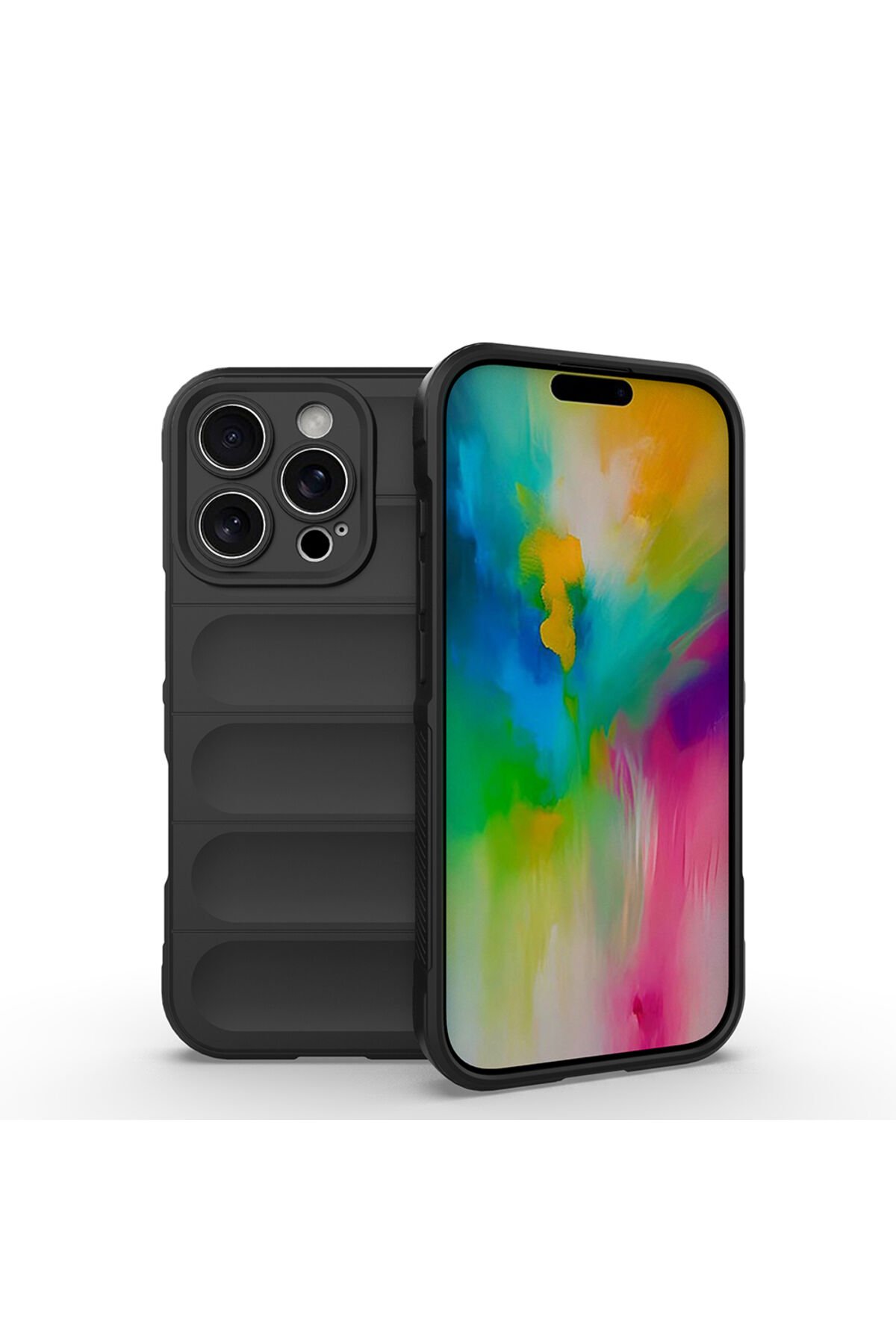 iPhone 16 Pro Kılıf Esnek TPU Oyuklu Arka Yüzey Tasarımlı BSAY Etnik Silikon Kapak - Siyah