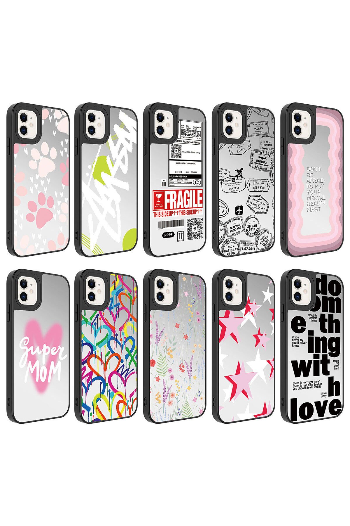 iPhone 11 Uyumlu Aynalı Desenli Kamera Korumalı Parlak BSAY Mirror Kılıf-Süper Anne Love