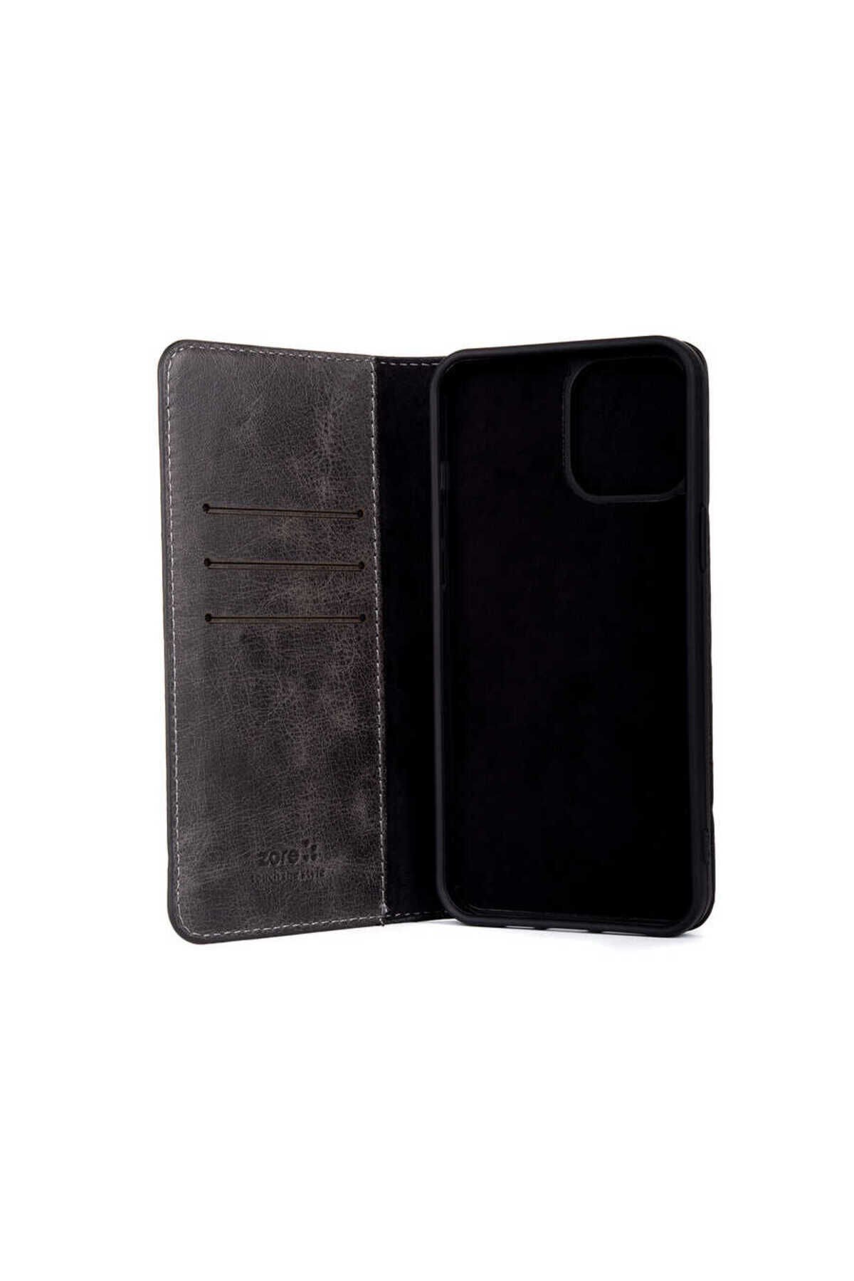 iPhone 11 Pro Max Uyumlu SENK Hakiki Deri Multi Cüzdan Kılıf-Kırmızı Lacivert