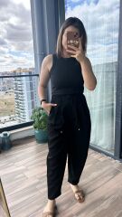 Pileli Pantolon Siyah - XL