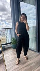 Pileli Pantolon Siyah - XL