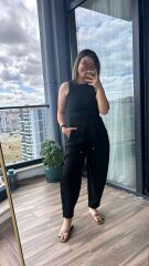 Pileli Pantolon Siyah - XL
