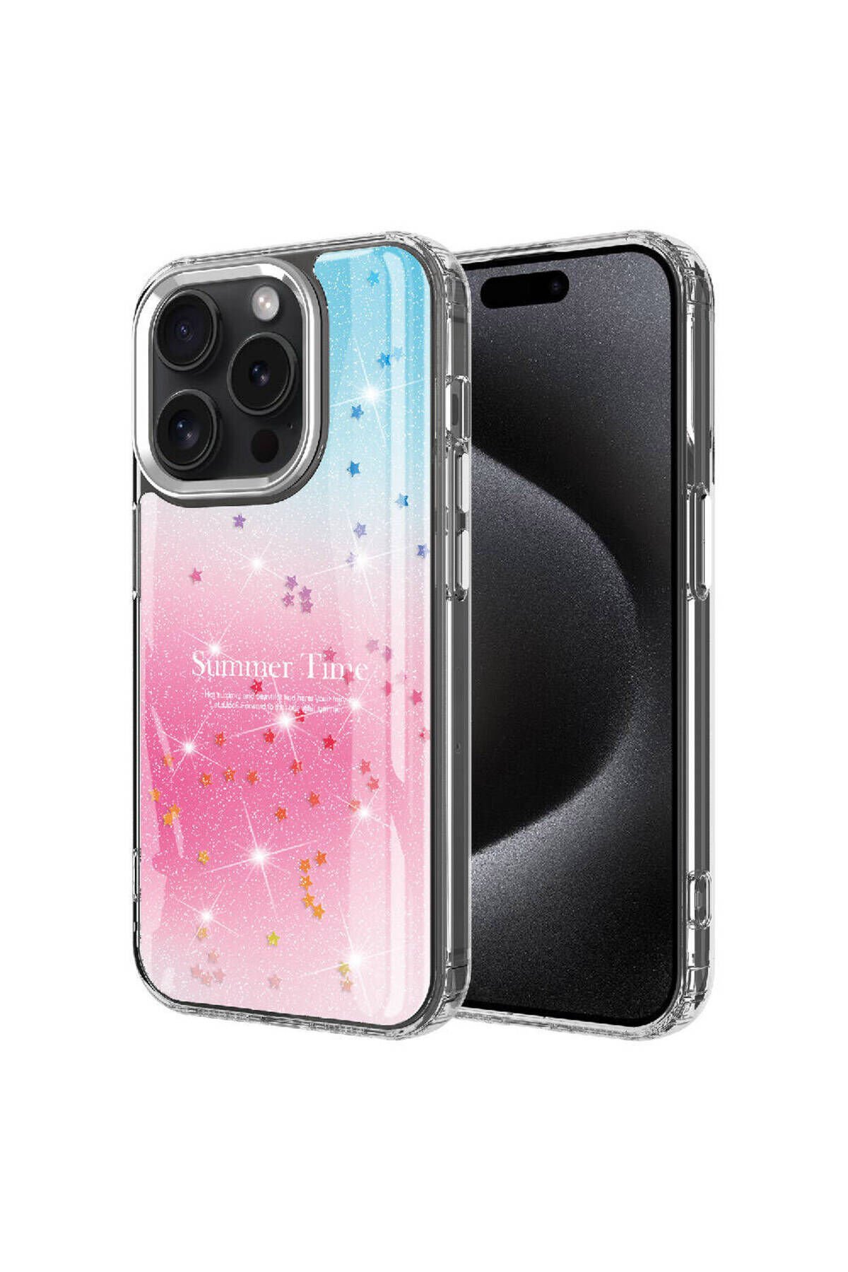 iPhone 15 Pro Max Uyumlu Simli Desenli Parlak BSAY Task Kılıf-Pembe