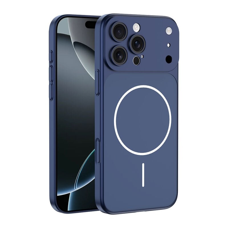 iPhone 15 Pro Max Kılıf Zore M-Safe Şarj Özellikli Kamera Korumalı Spark Kılıf Mavi