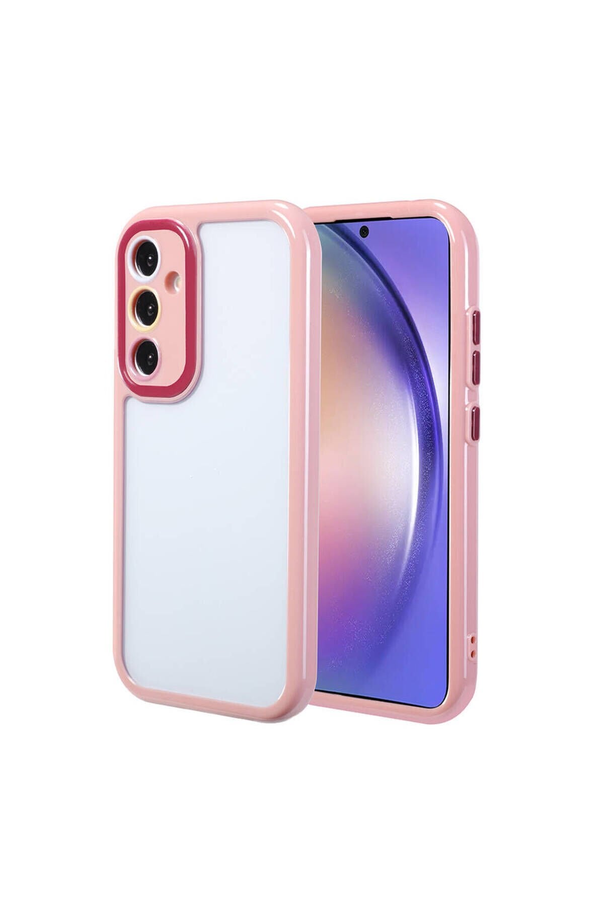 Galaxy A54 Kılıf Kamera Korumalı Renkli Kenar ve Çerçeve Tasarımlı STSR Vitamin Kapak-Mürdüm Mürdüm