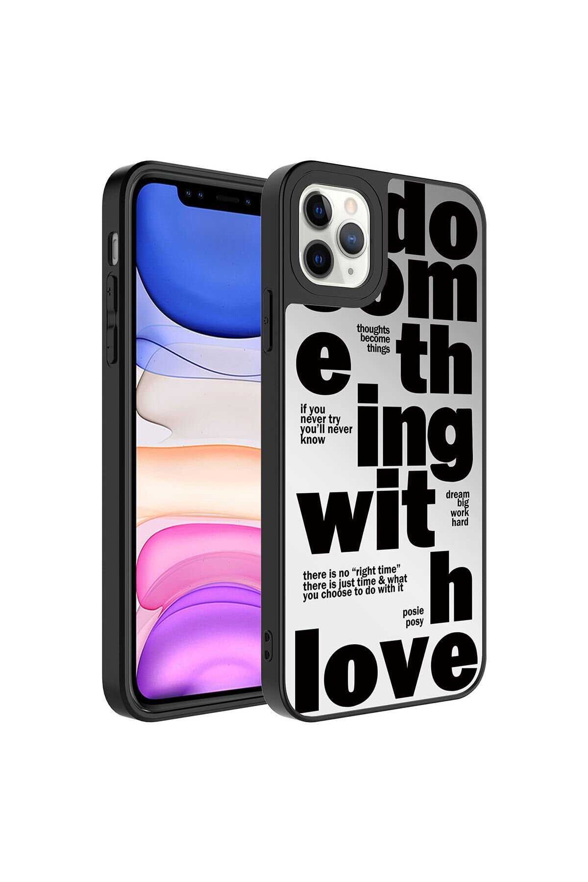 iPhone 11 Pro Uyumlu Aynalı Desenli Kamera Korumalı Parlak BSAY Mirror Kılıf-Love Love