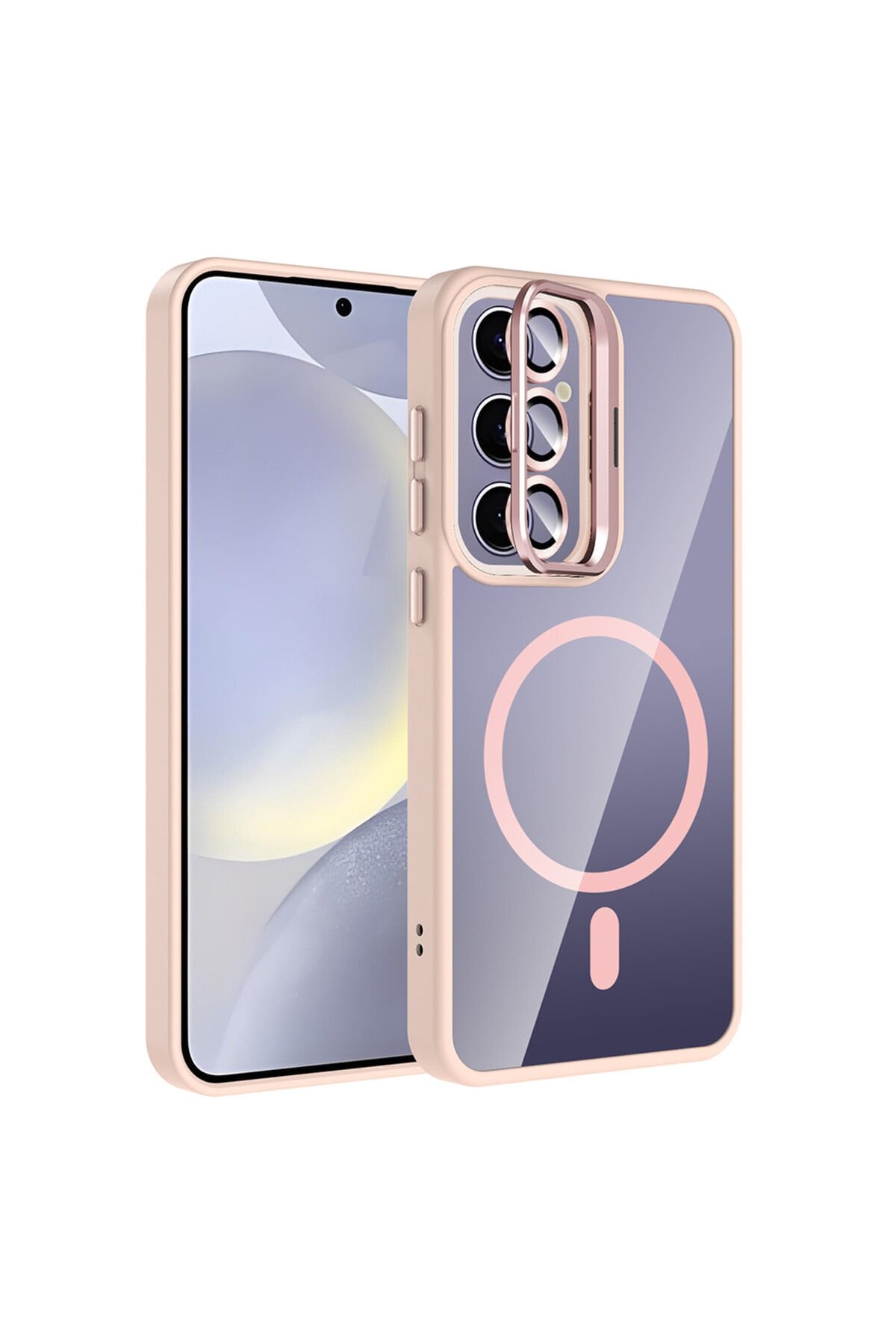 Galaxy S25 Plus Kılıf Standlı ve Kamera Lens Hediyeli M-Safe Şarj Özellikli ANKY Etro Kapak - Pembe Pembe