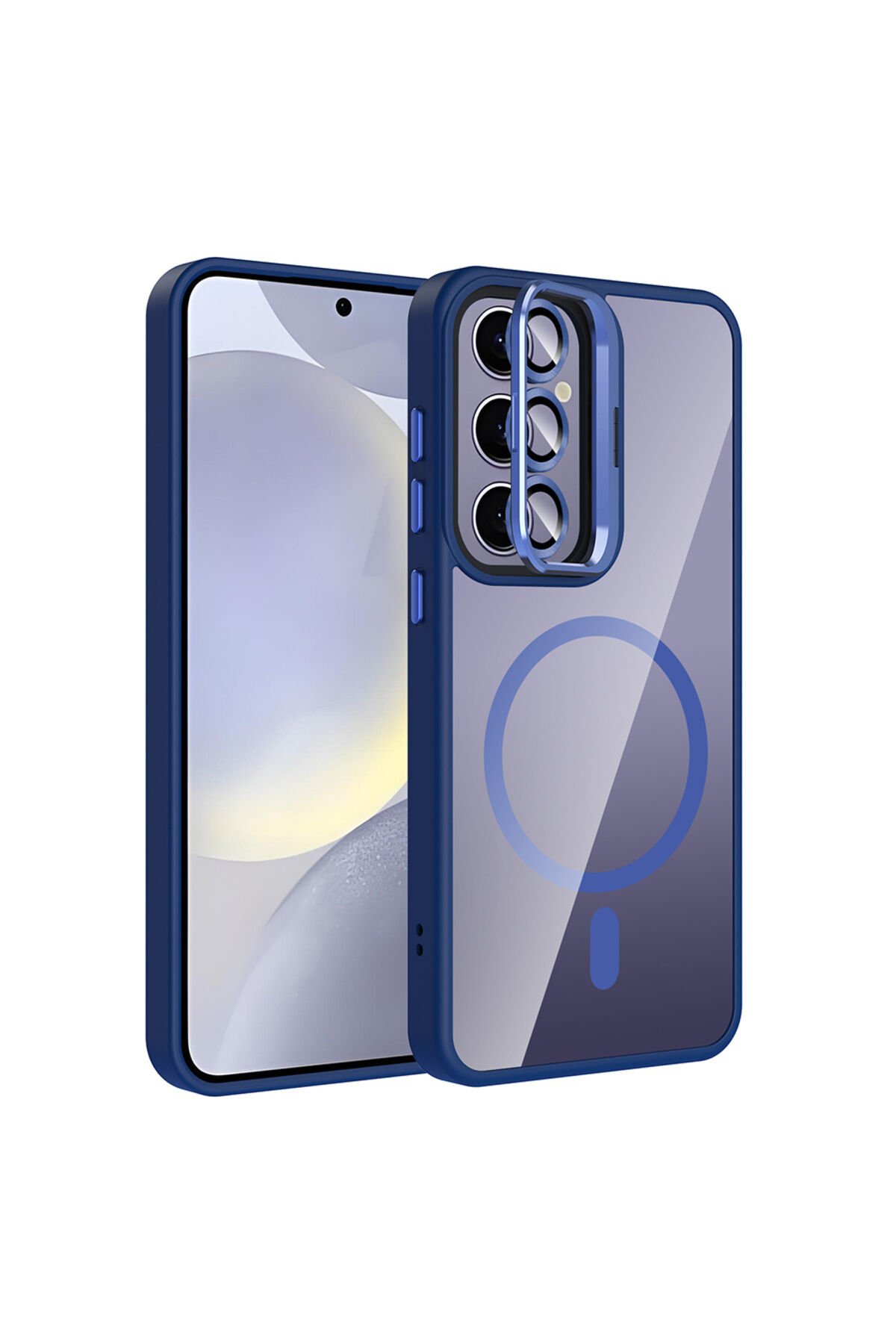 Galaxy S25 Plus Kılıf Standlı ve Kamera Lens Hediyeli M-Safe Şarj Özellikli MSRA Etro Kapak - Lacive Lacivert